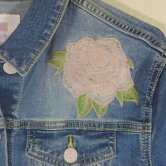 LulaRoe Pink Rose Embroidered Denim Jean Jacket S - Picture 2 of 8